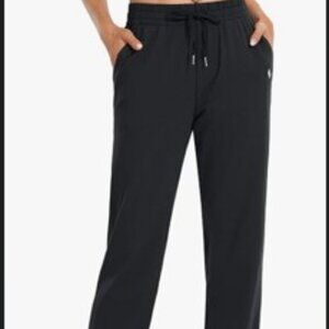 Santiny Black Athleisure Pants with Elastic Waistband, relaxed fit, open bottom